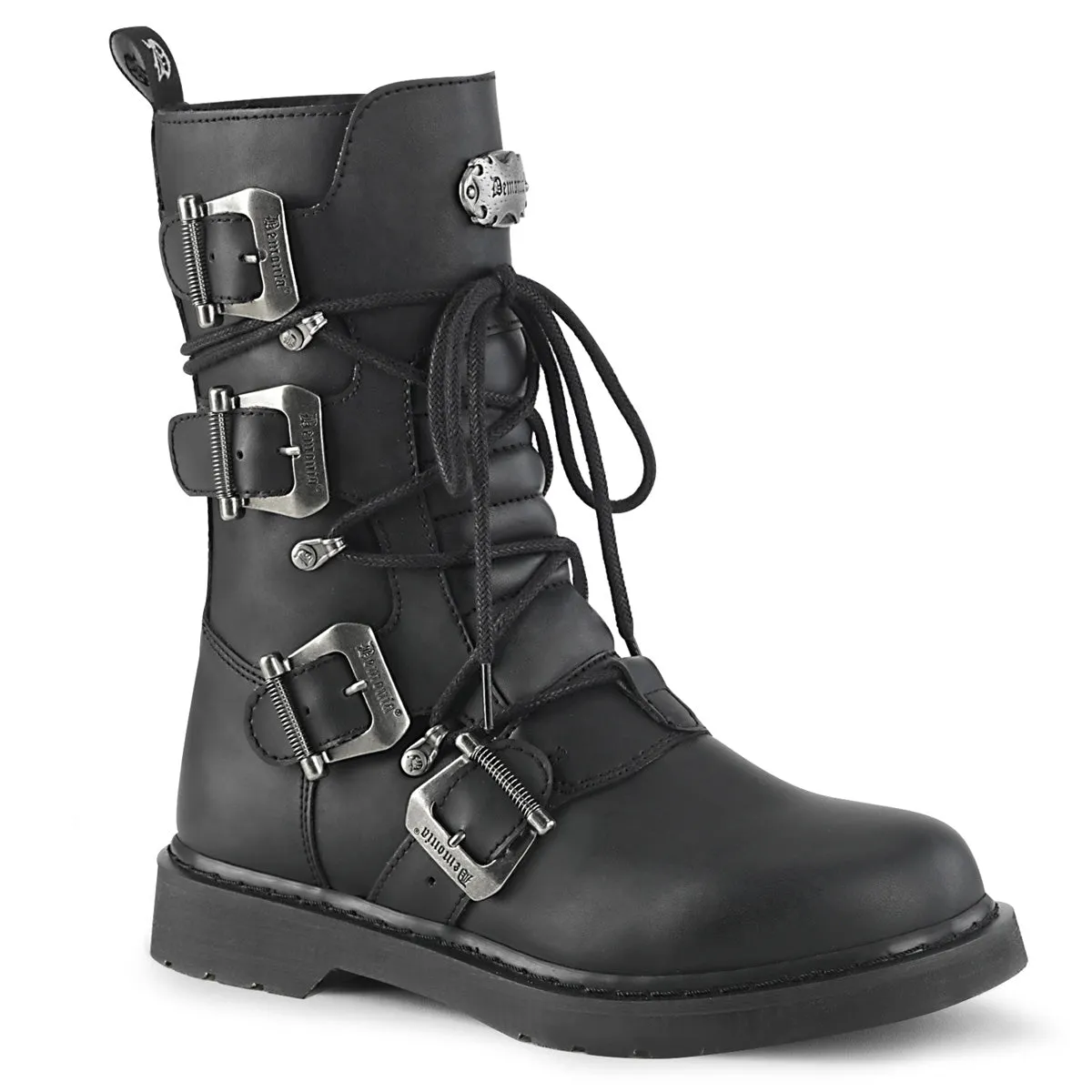 DemoniaCult Bolt 265 Unisex/Mens 1 1/4 Inch Heel, Front Lace, Combat Calf Length Boots