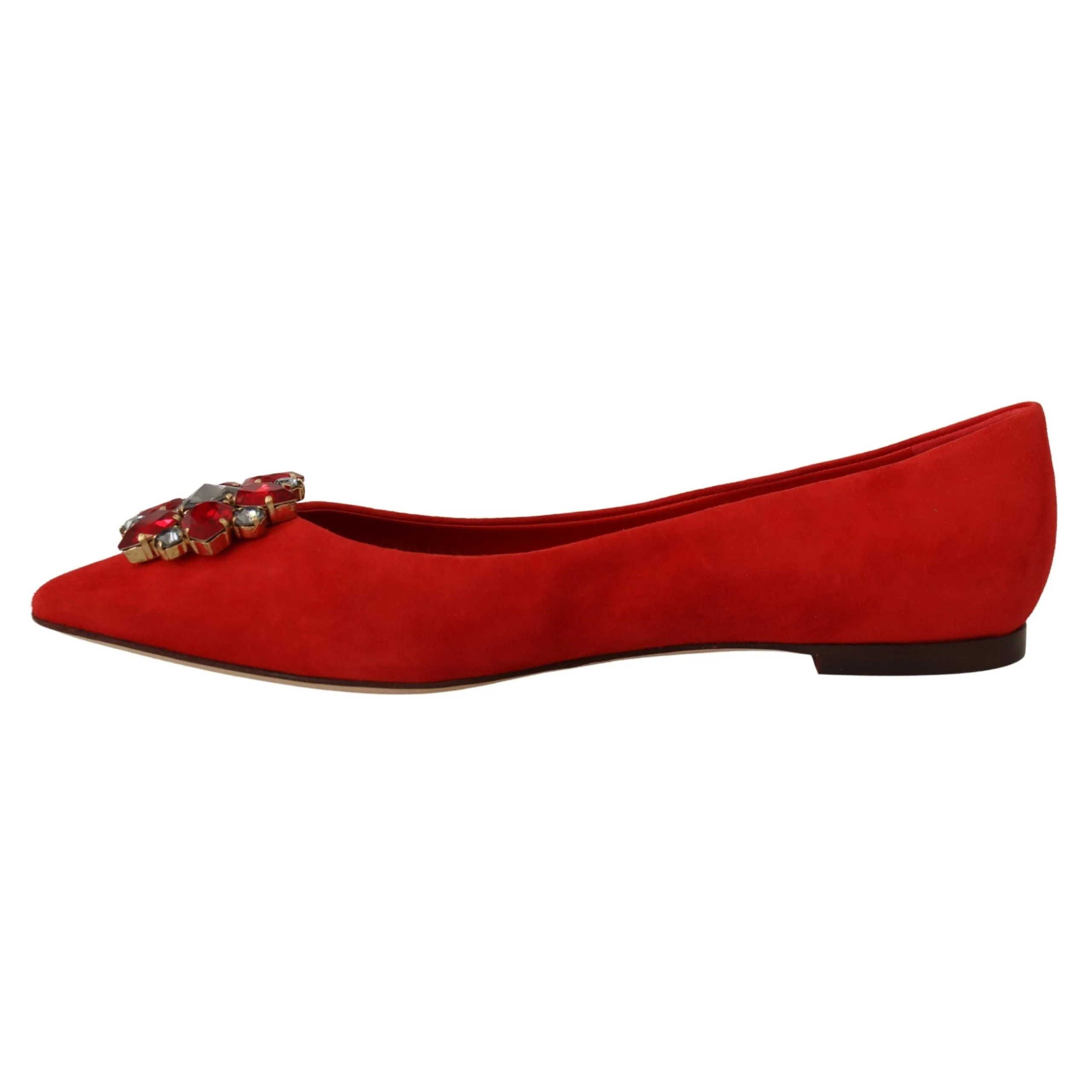 Dolce & Gabbana Crystal Embellished Red Suede Flats