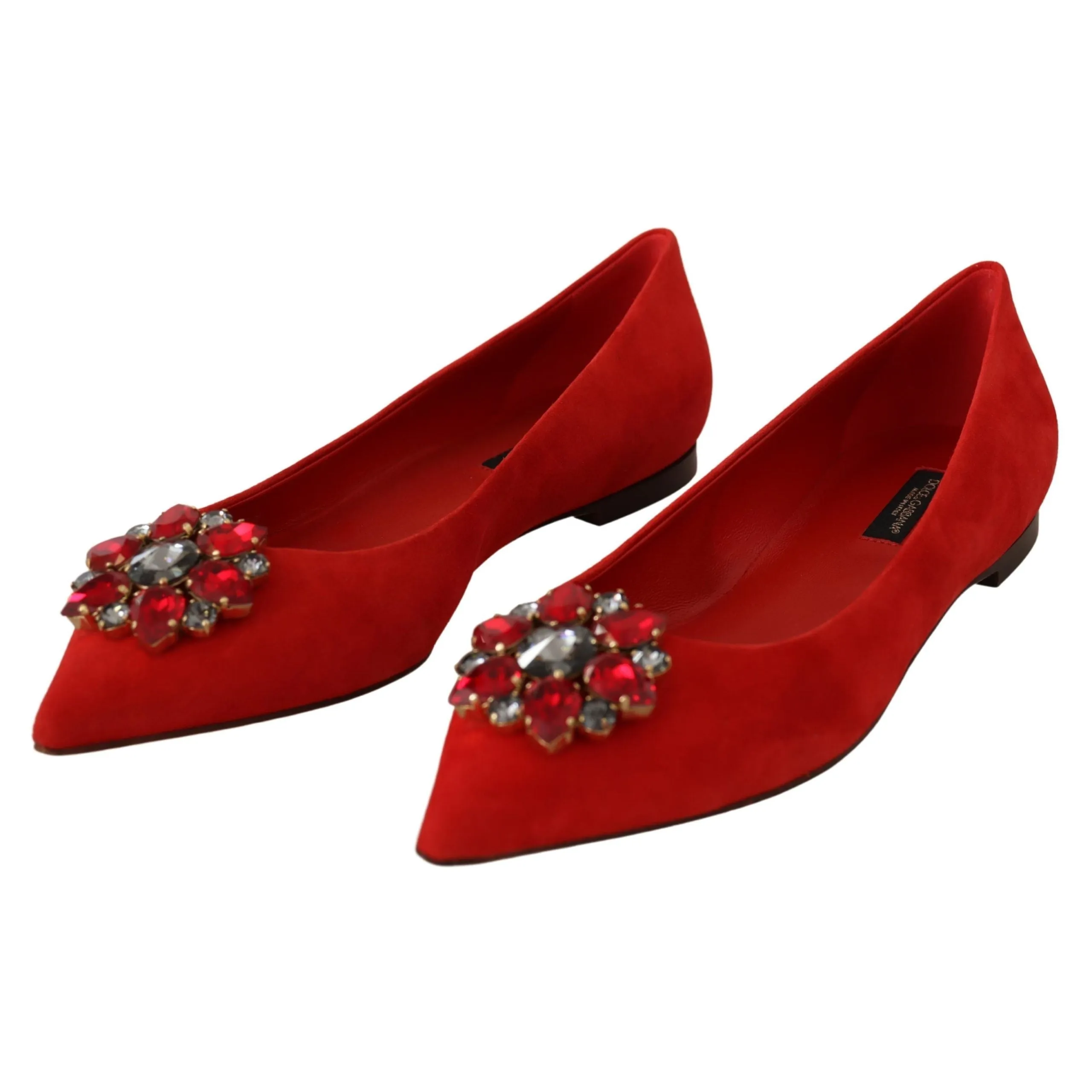 Dolce & Gabbana Crystal Embellished Red Suede Flats