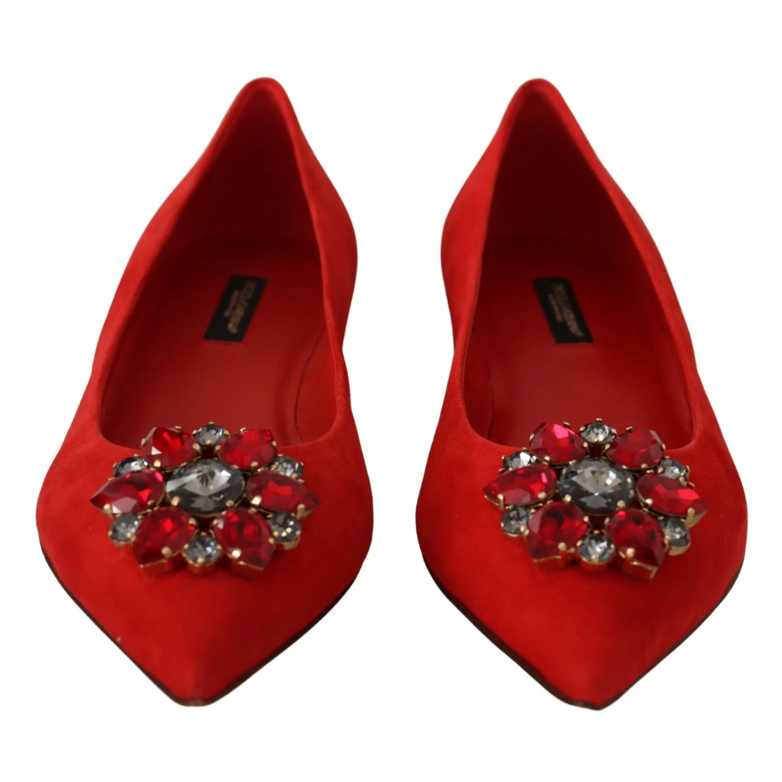 Dolce & Gabbana Crystal Embellished Red Suede Flats