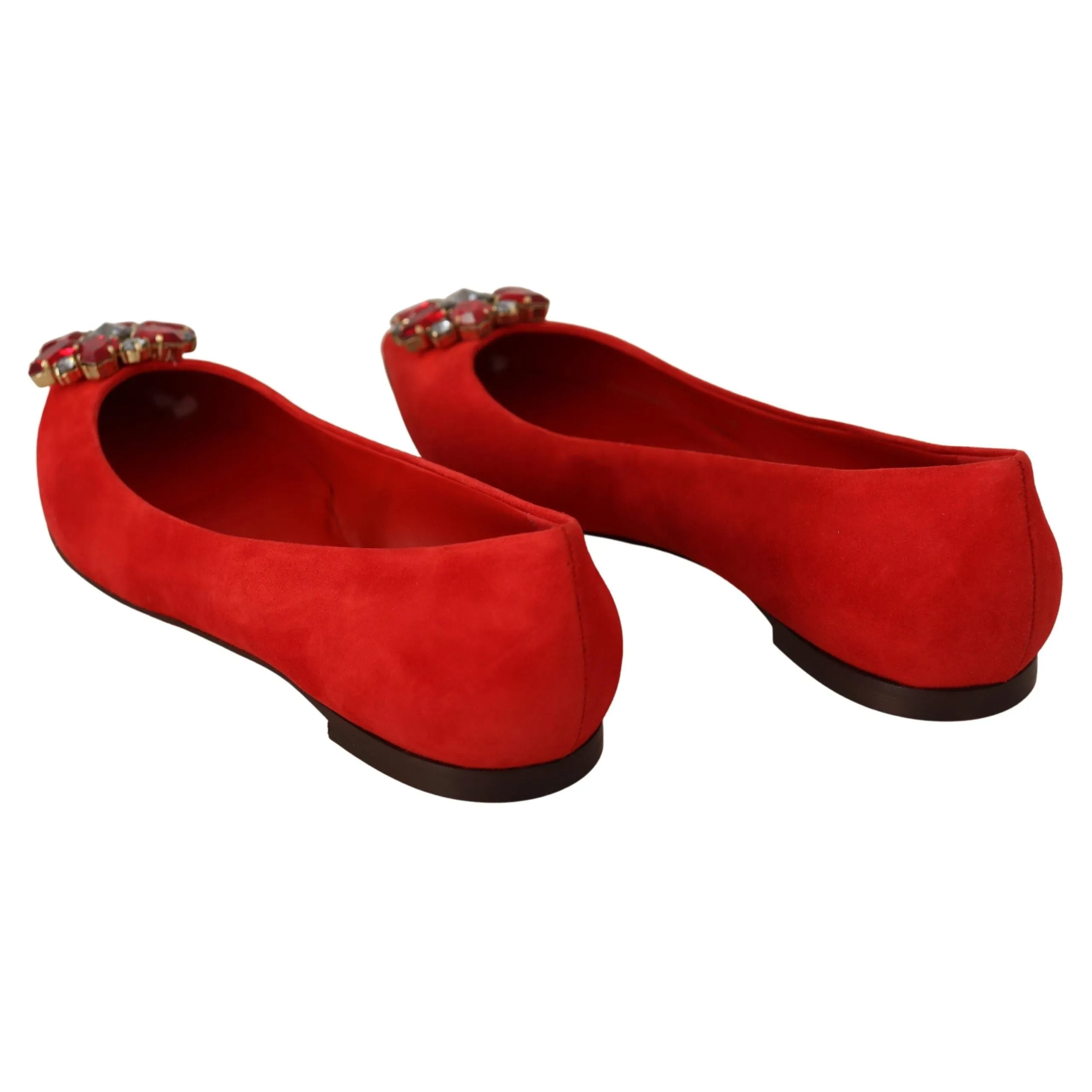 Dolce & Gabbana Crystal Embellished Red Suede Flats