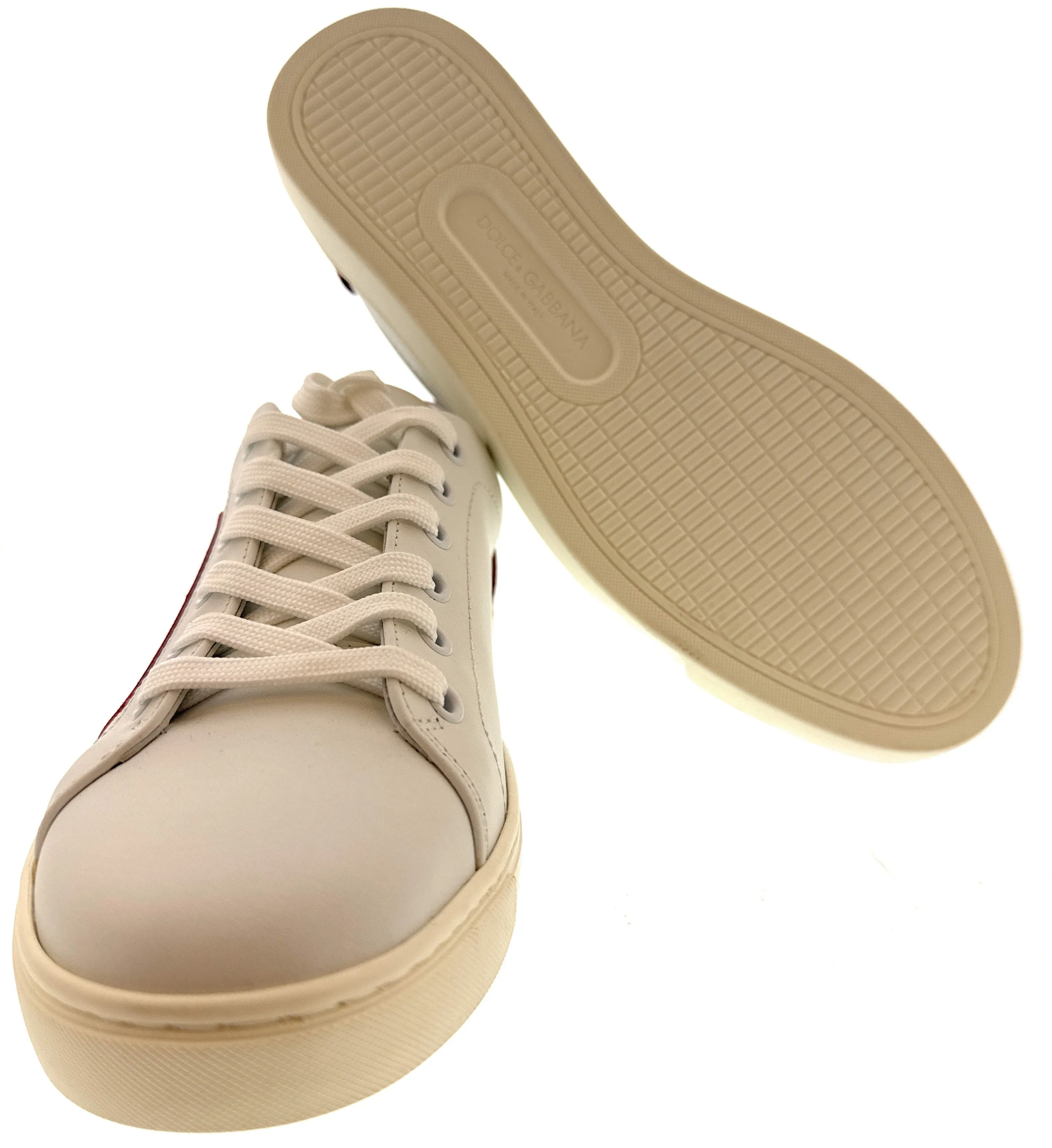 Dolce & Gabbana White Leather Logo Patch Low-Top Sneakers Red Detail-EU37
