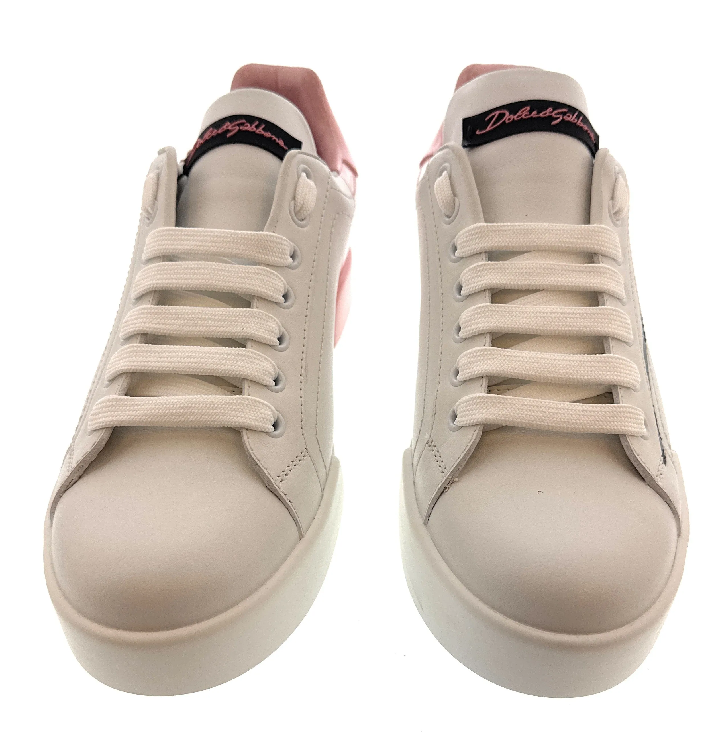 Dolce & Gabbana White/Pink Classic Signature Sneakers-EU38.5