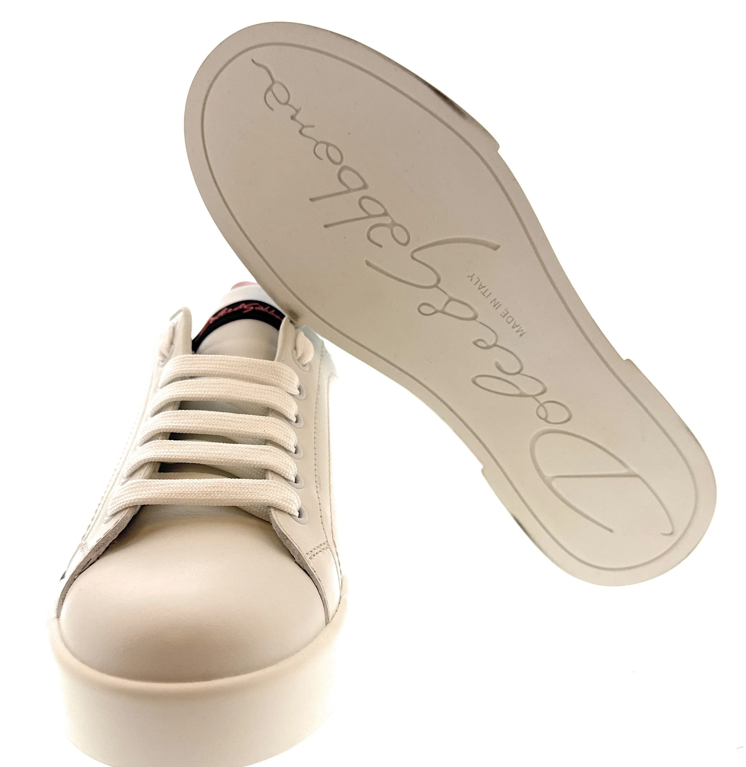 Dolce & Gabbana White/Pink Classic Signature Sneakers-EU38.5