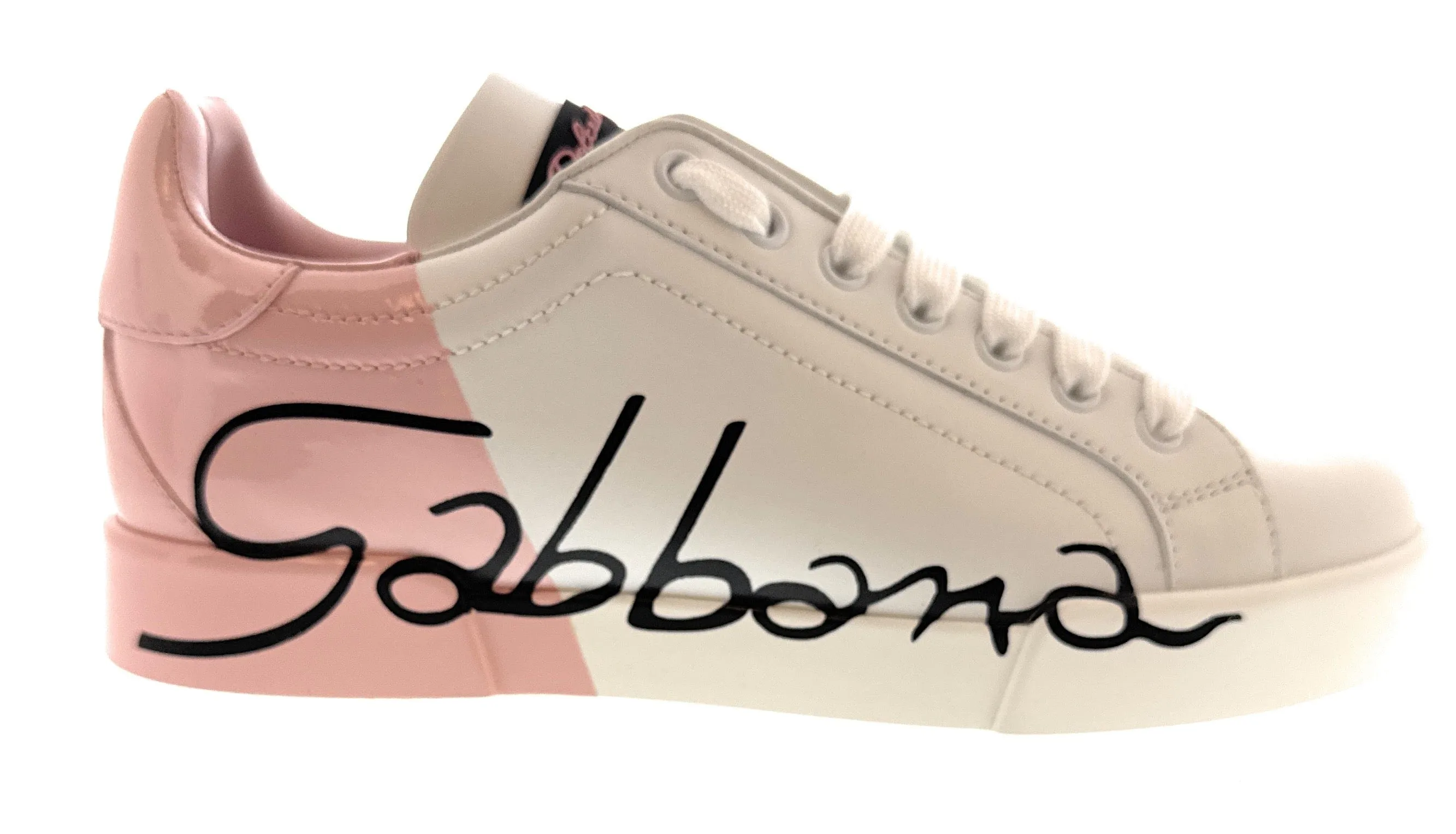 Dolce & Gabbana White/Pink Classic Signature Sneakers-EU38.5