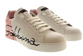 Dolce & Gabbana White/Pink Classic Signature Sneakers-EU38.5