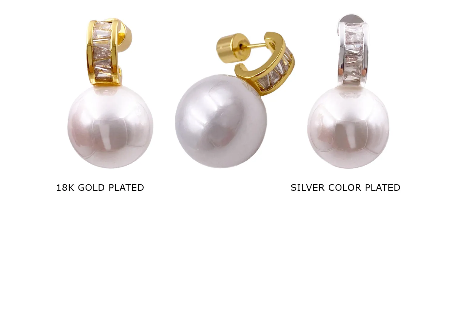 EB2100M Cubic Zirconia Hoop Earring With Pearl Ball Drop