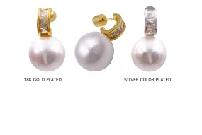 EB2100M Cubic Zirconia Hoop Earring With Pearl Ball Drop