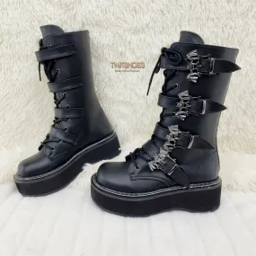 Emily 322 Black Matte 2" Platform Bat Buckle Combat Goth Boots In House Emily 322 Black Matte 2" Platform Bat Buckle Combat Goth Boots In House