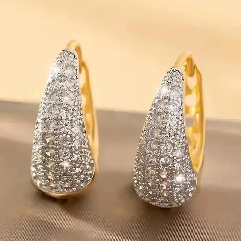 Fashion Shiny Cubic Zircon Hoop Earrings for Girls Women