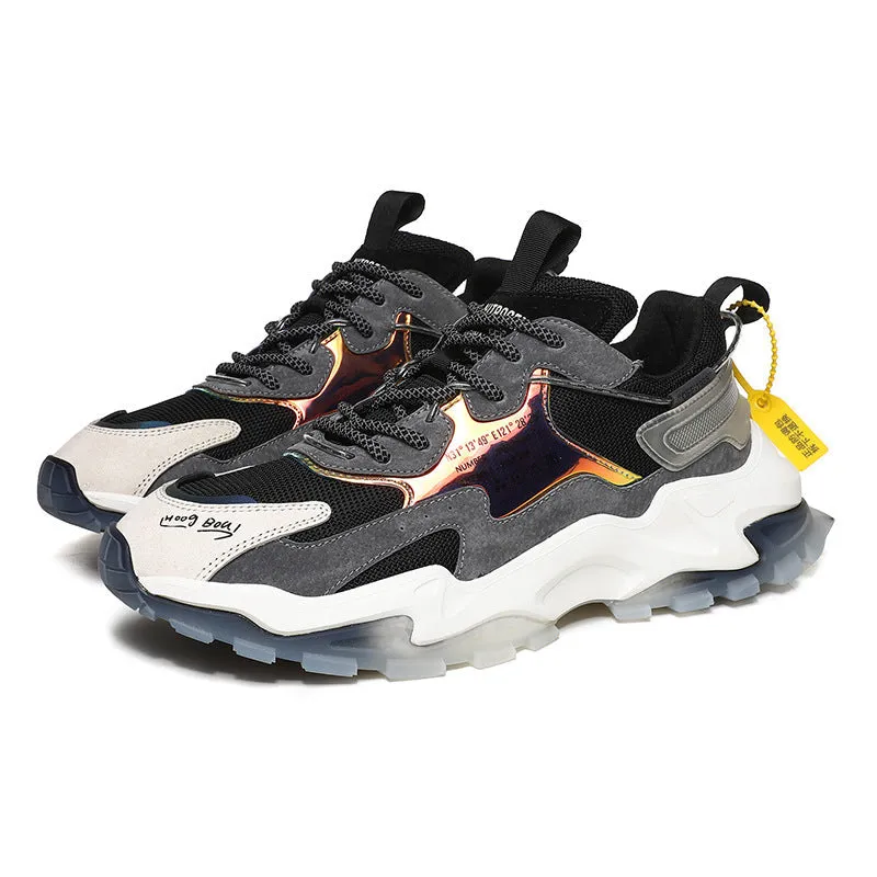 Front Lace-Up PU Mesh Round Toe Low-Top Black Men's Shoes