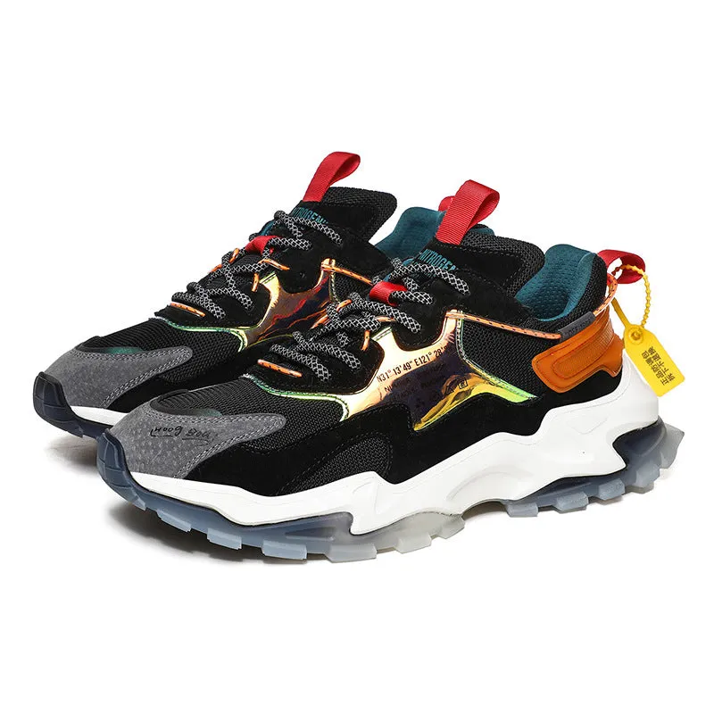 Front Lace-Up PU Mesh Round Toe Low-Top Black Men's Shoes