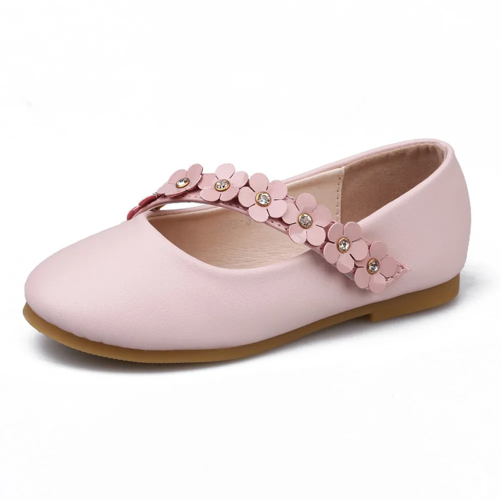 Girl's Flower Mary Jane Shoes Ballet Flats with Easy Strap (Toddler/Little Kid)
