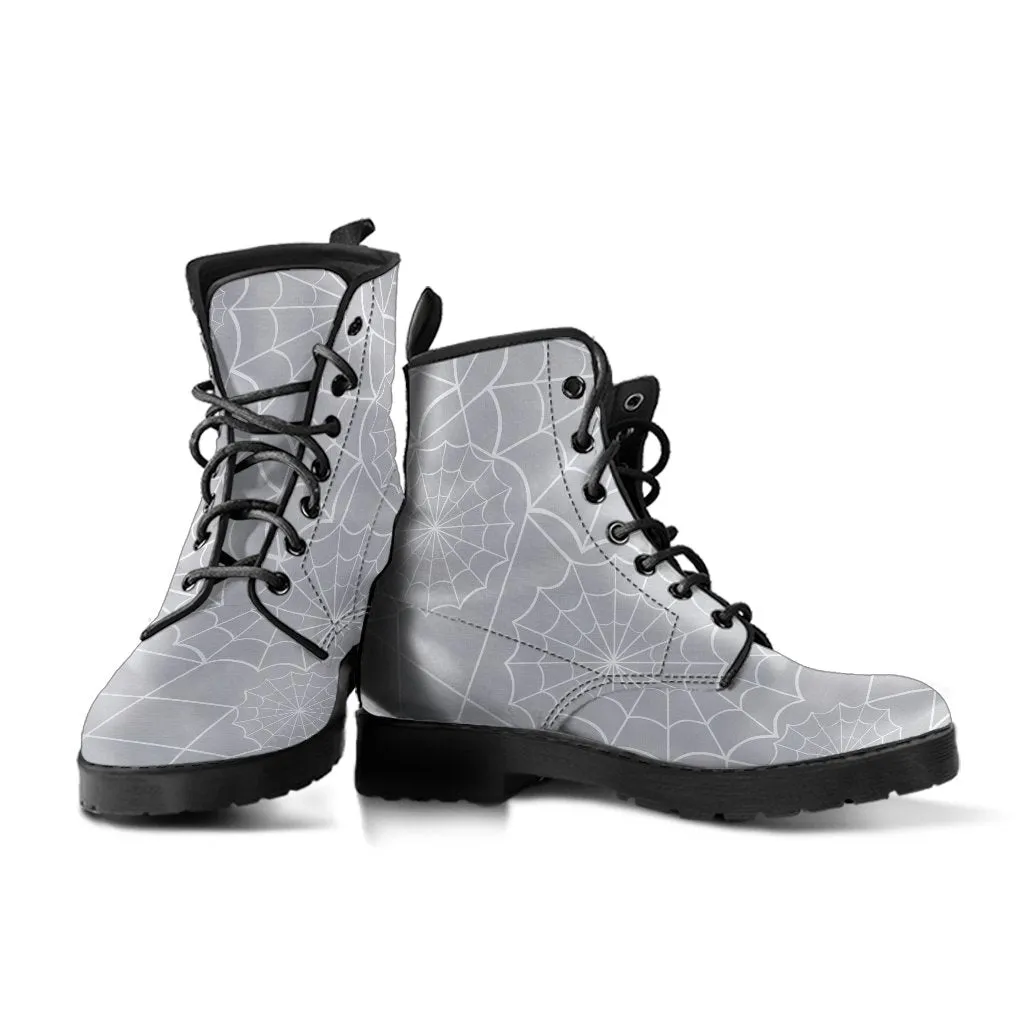 Gray Combat Boots - Spiderweb Boots | Goth Boots, Gothic Boots, Handmade Lace Up Boots, Vegan Leather Lace Up Boots Women