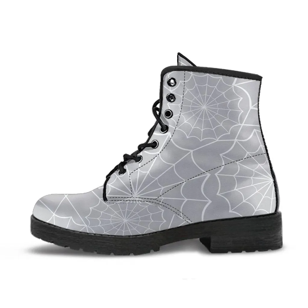 Gray Combat Boots - Spiderweb Boots | Goth Boots, Gothic Boots, Handmade Lace Up Boots, Vegan Leather Lace Up Boots Women