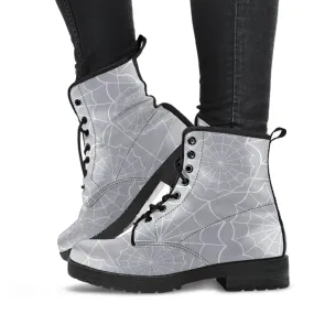 Gray Combat Boots - Spiderweb Boots | Goth Boots, Gothic Boots, Handmade Lace Up Boots, Vegan Leather Lace Up Boots Women