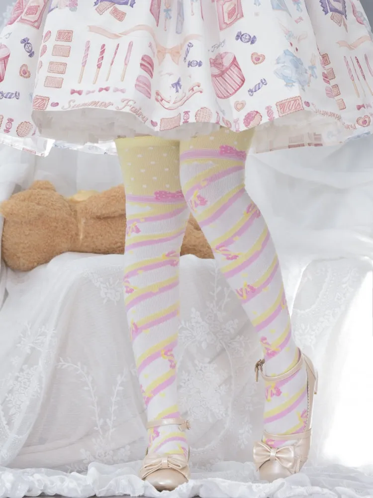 Little Candy Cotton Over-the-Knee Stockings - Yellow and Pink Stripes