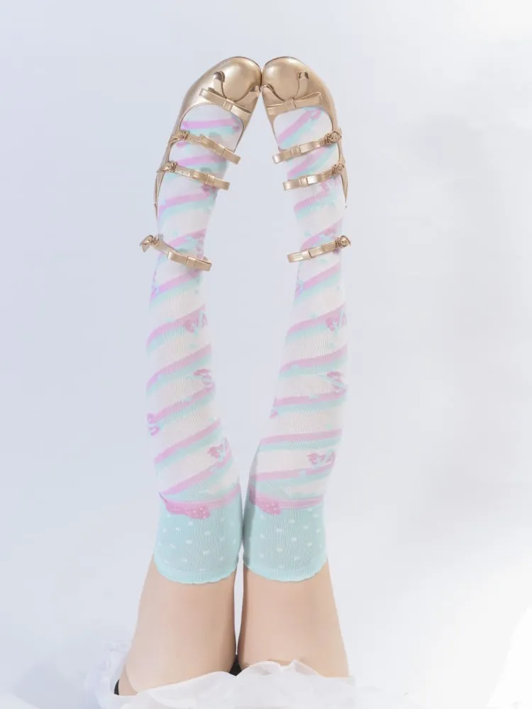 Little Candy Mint Green and Pink Stripes Over-the-Knee Stockings
