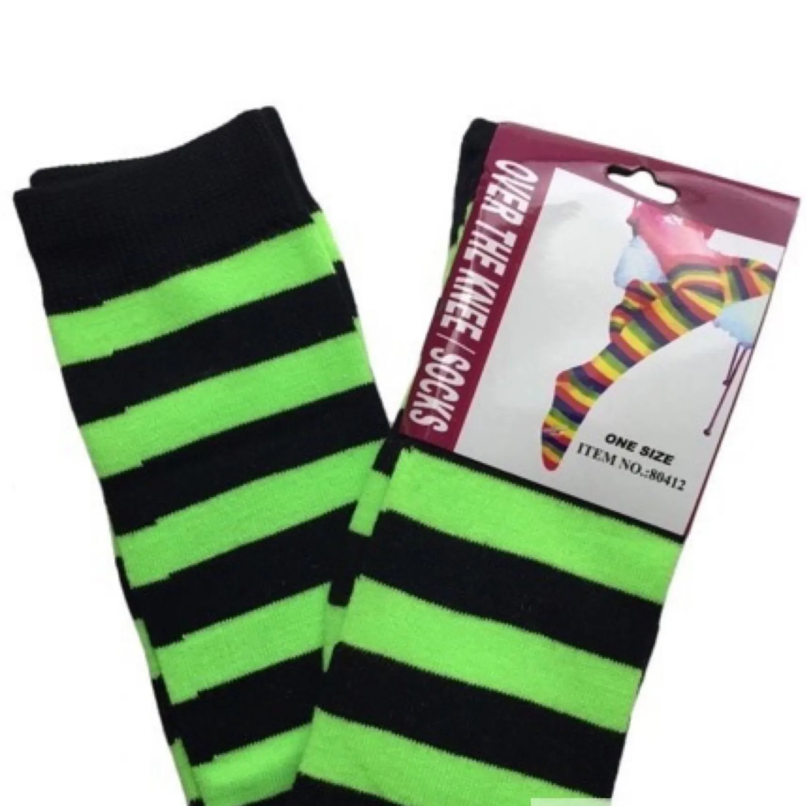 OVER THE KNEE SOCKS Plain Striped High Thigh Ladies Long Womens Stripey Stocking