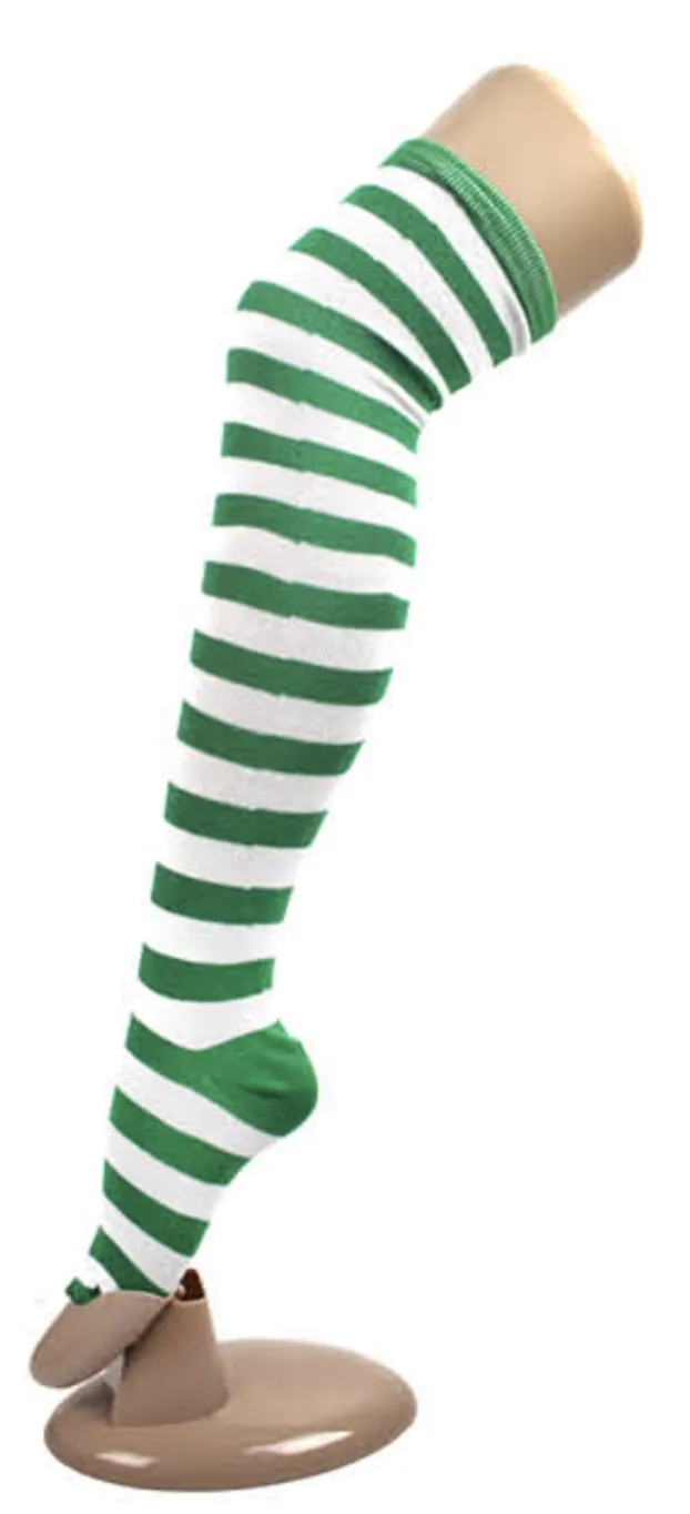 OVER THE KNEE SOCKS Plain Striped High Thigh Ladies Long Womens Stripey Stocking