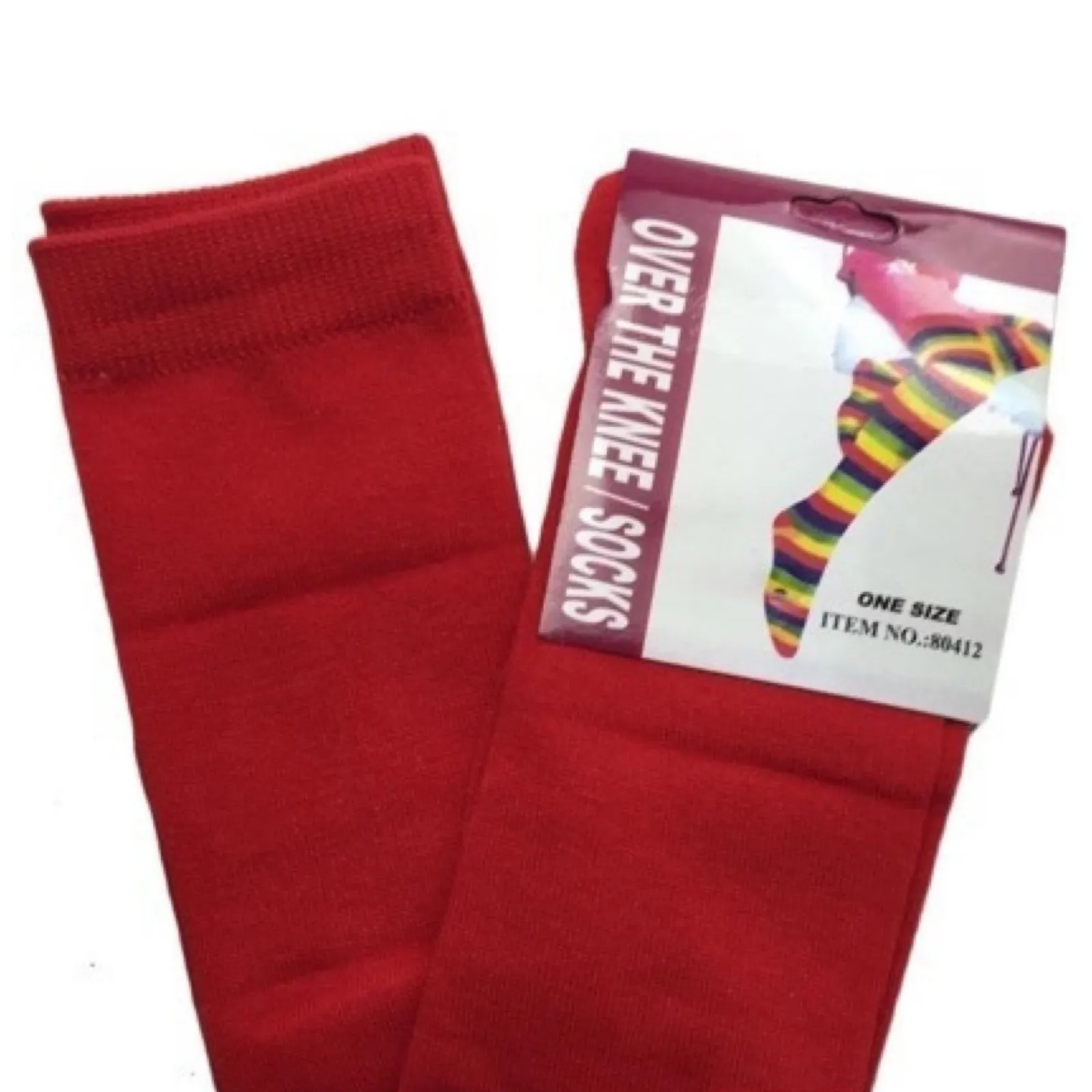 OVER THE KNEE SOCKS Plain Striped High Thigh Ladies Long Womens Stripey Stocking