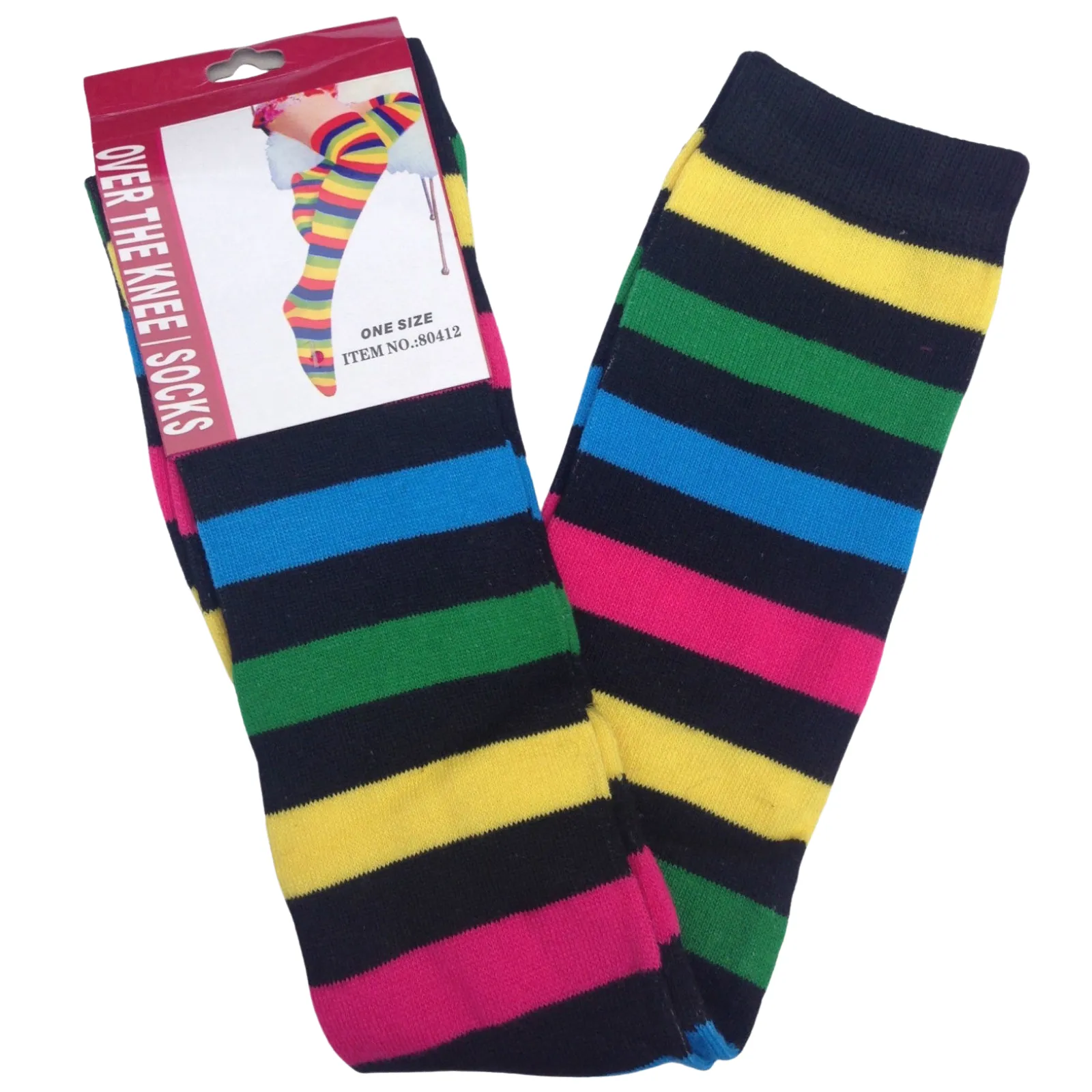 OVER THE KNEE SOCKS Plain Striped High Thigh Ladies Long Womens Stripey Stocking