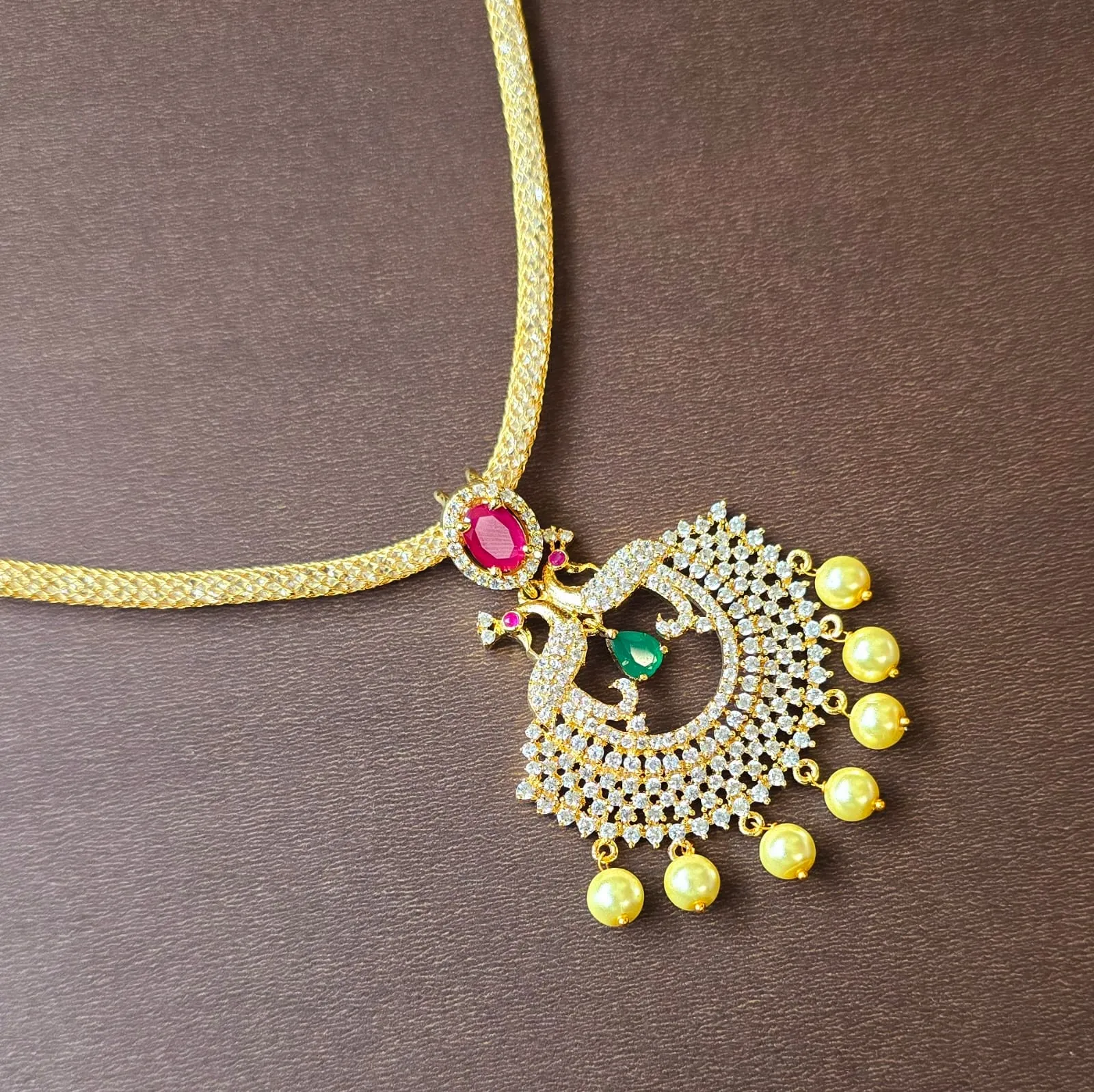 Peacock Pendant With Crystal Chain