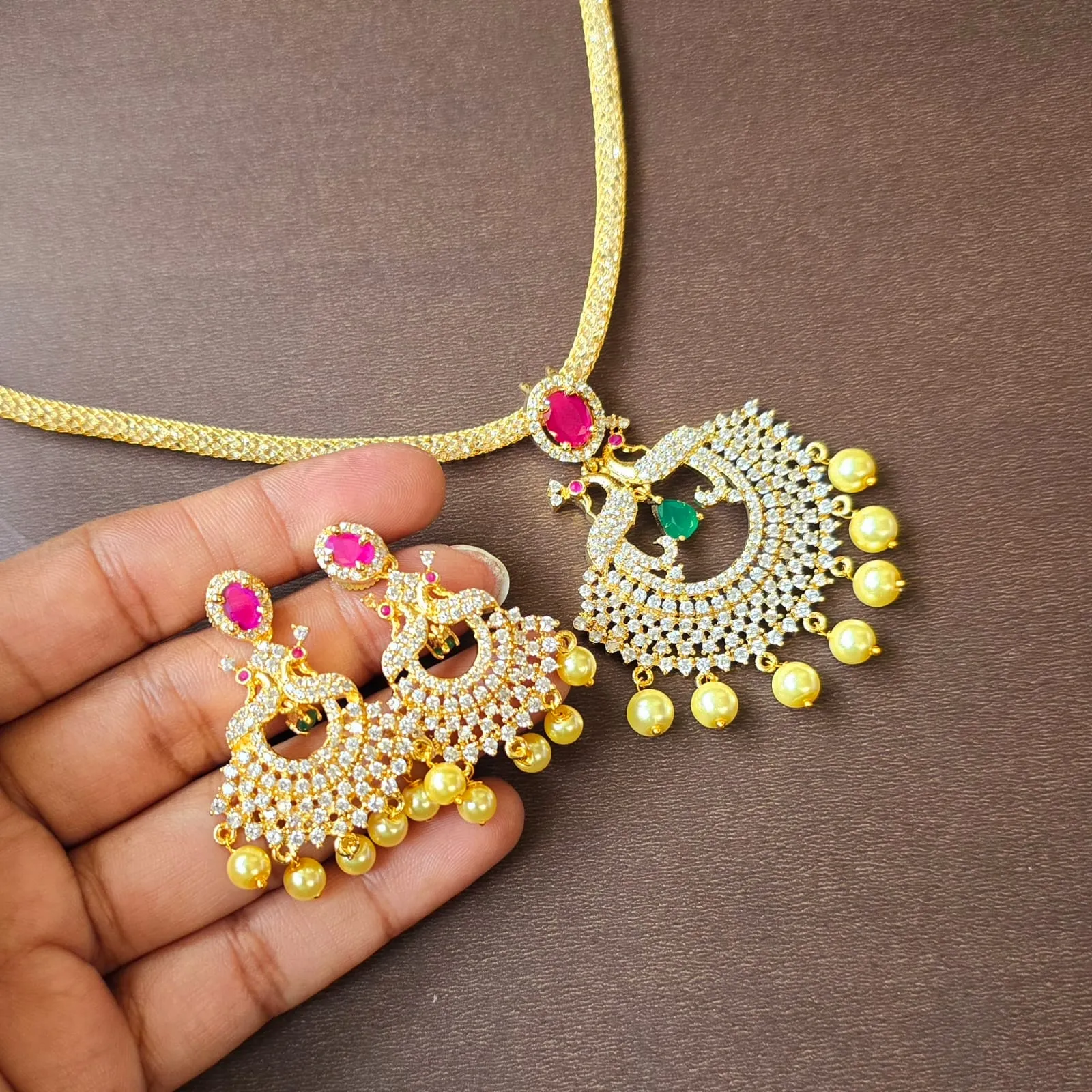 Peacock Pendant With Crystal Chain