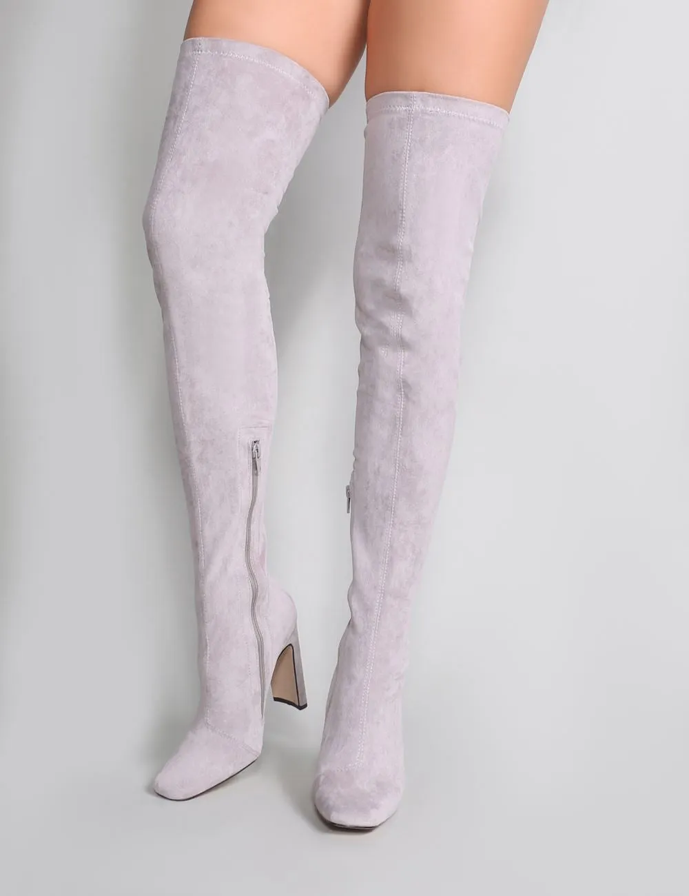 Pernille Over the Knee Boots in Light Grey