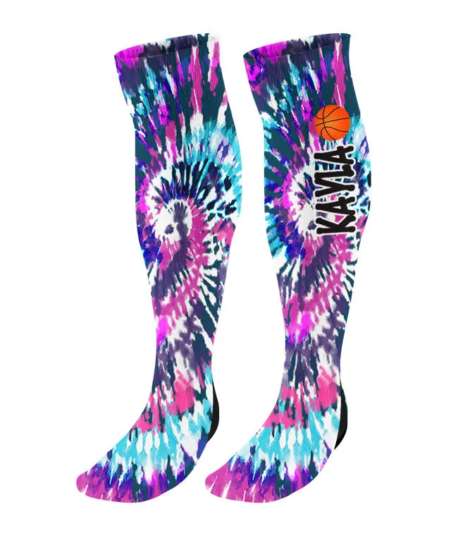 Personalized Tie Dye Basketball Knee High Socks