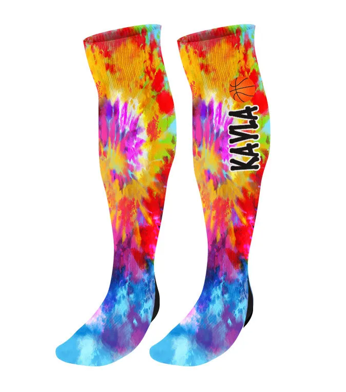 Personalized Tie Dye Basketball Knee High Socks