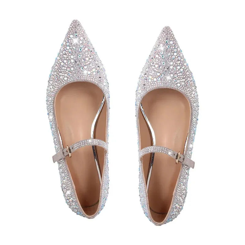 Pointed Toe Rhinestones Flats Strap Buckle Shoes