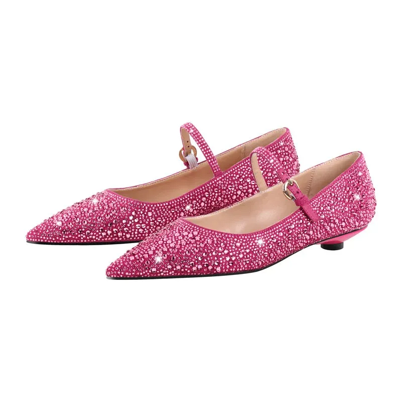 Pointed Toe Rhinestones Flats Strap Buckle Shoes