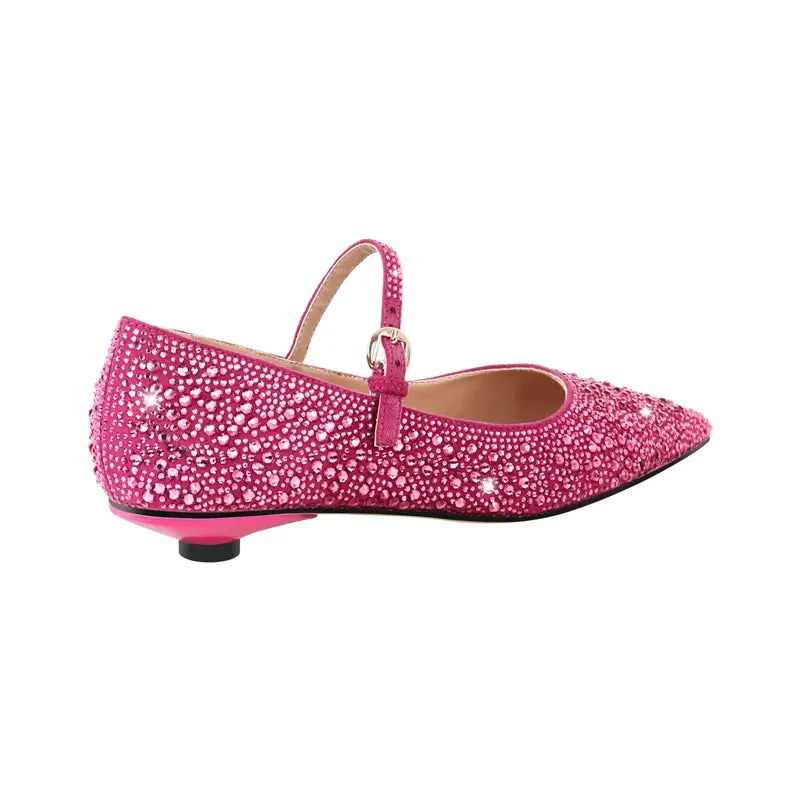 Pointed Toe Rhinestones Flats Strap Buckle Shoes