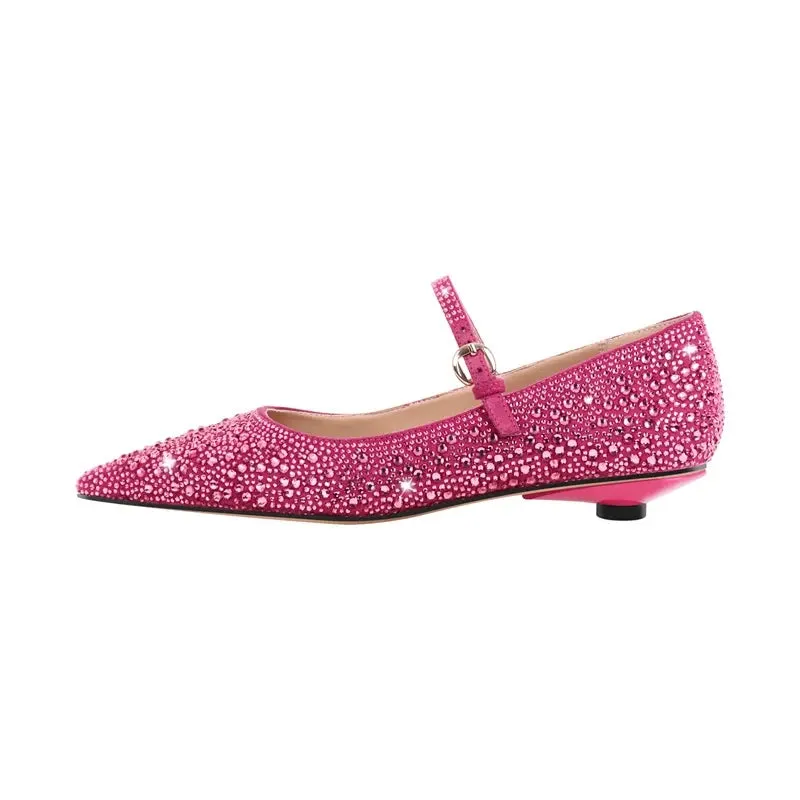 Pointed Toe Rhinestones Flats Strap Buckle Shoes