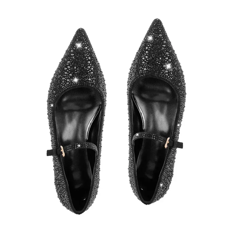 Pointed Toe Rhinestones Flats Strap Buckle Shoes