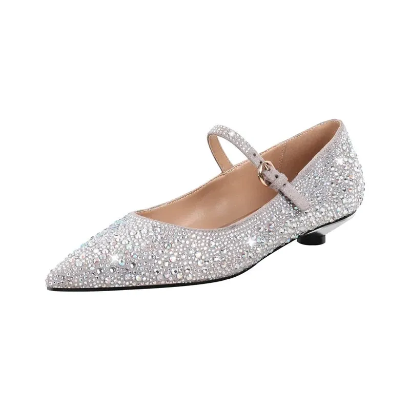 Pointed Toe Rhinestones Flats Strap Buckle Shoes