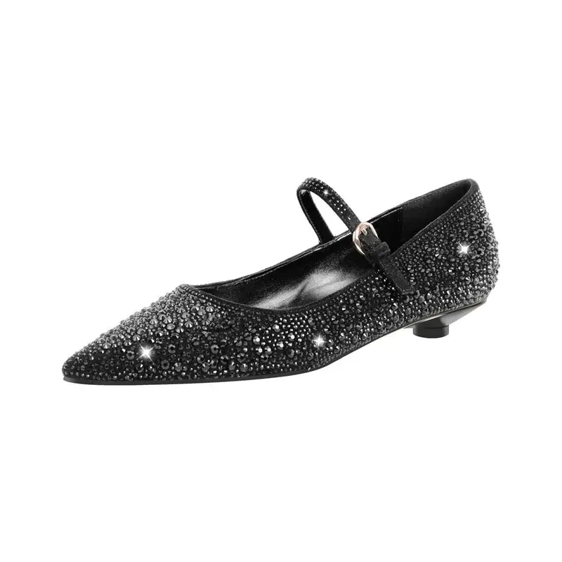 Pointed Toe Rhinestones Flats Strap Buckle Shoes