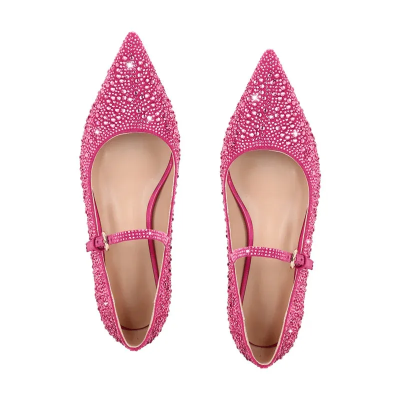 Pointed Toe Rhinestones Flats Strap Buckle Shoes