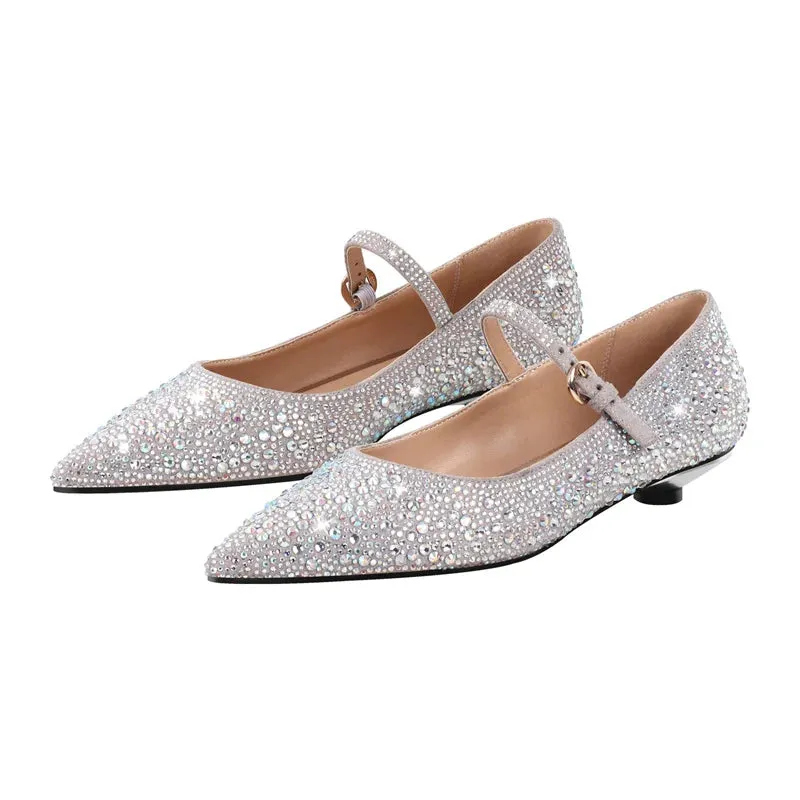 Pointed Toe Rhinestones Flats Strap Buckle Shoes