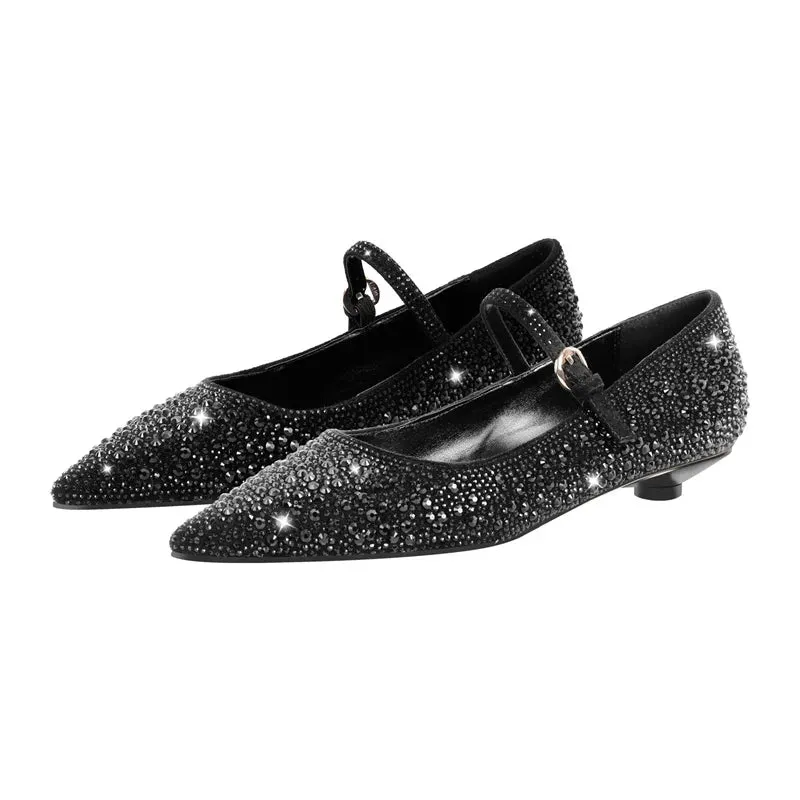 Pointed Toe Rhinestones Flats Strap Buckle Shoes