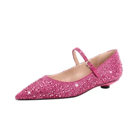 Pointed Toe Rhinestones Flats Strap Buckle Shoes