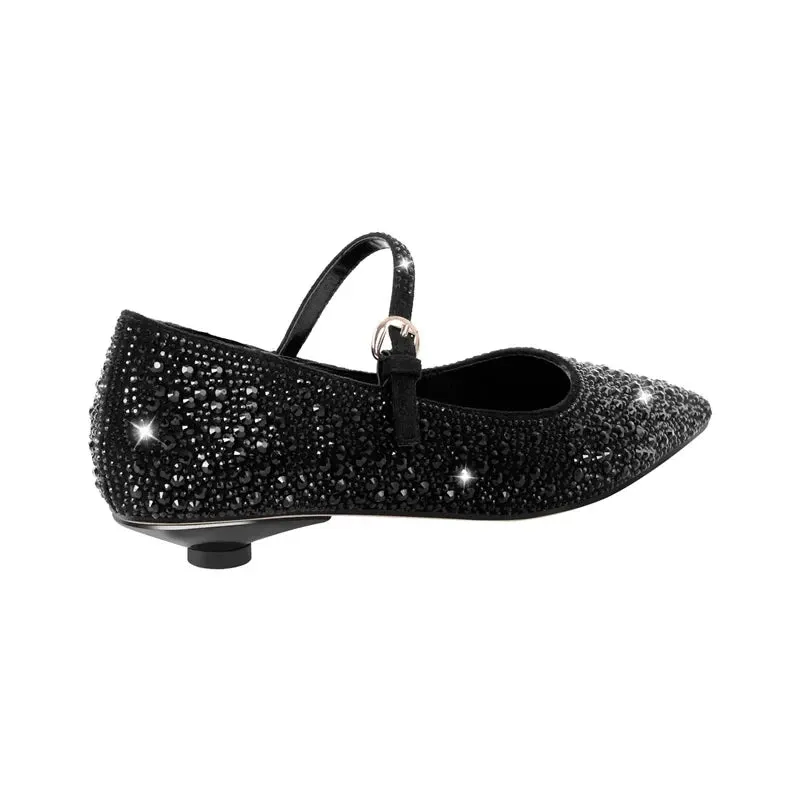 Pointed Toe Rhinestones Flats Strap Buckle Shoes