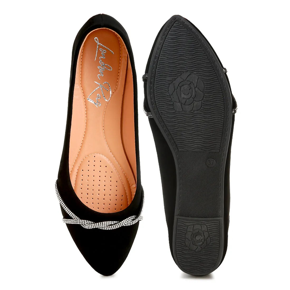 Rhinestone Faux Leather Ballerinas