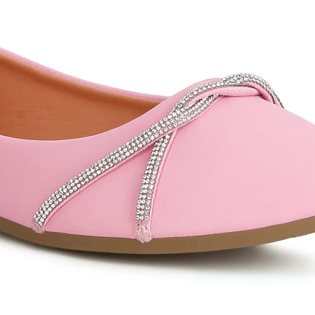 Rhinestone Faux Leather Ballerinas