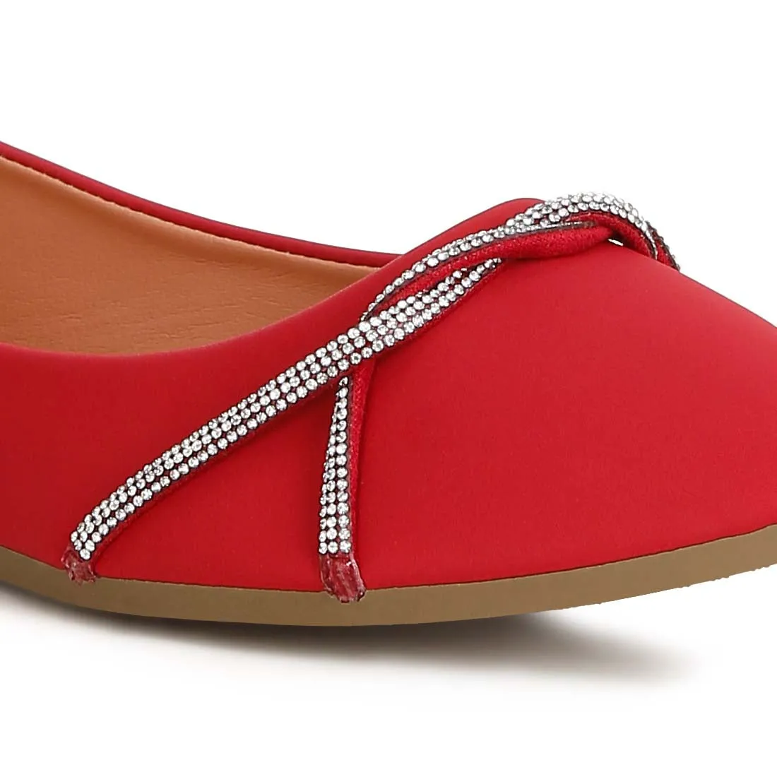 Rhinestone Faux Leather Ballerinas