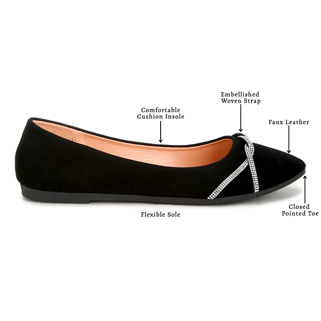 Rhinestone Faux Leather Ballerinas