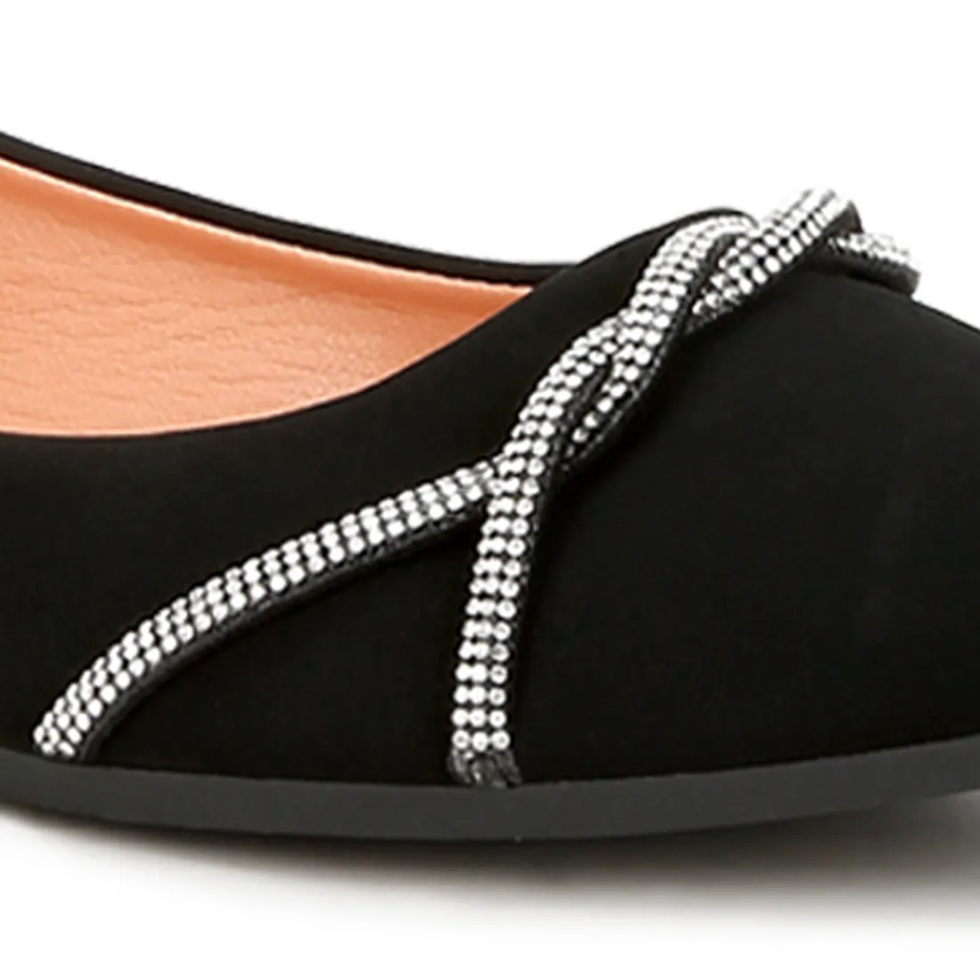 Rhinestone Faux Leather Ballerinas