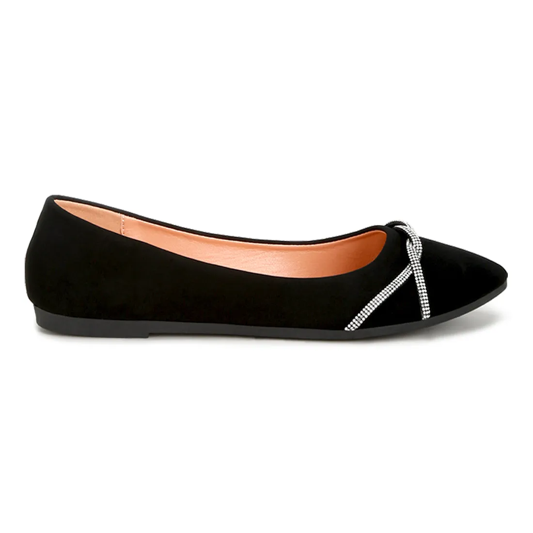 Rhinestone Faux Leather Ballerinas