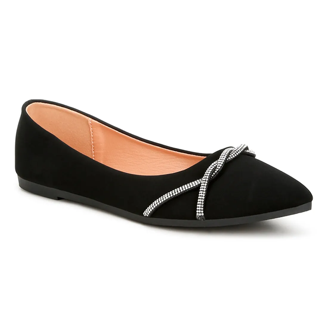 Rhinestone Faux Leather Ballerinas